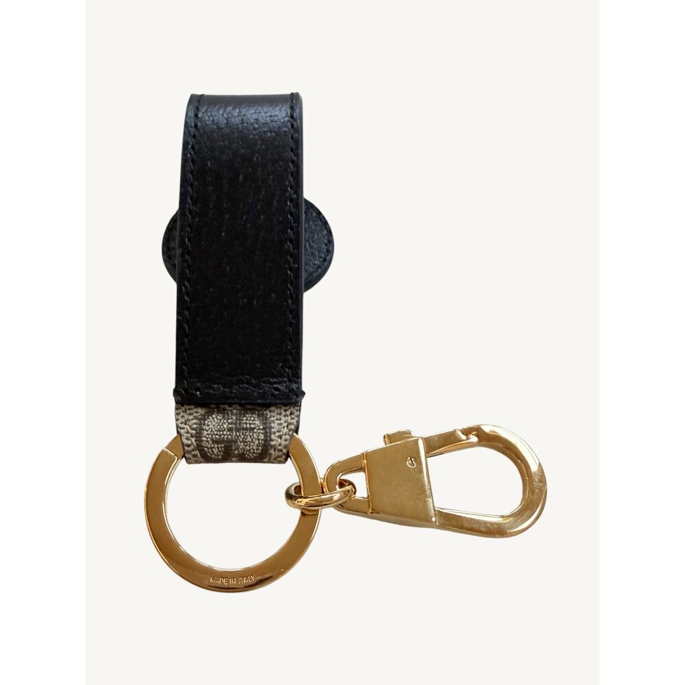 Gucci Interlocking G Keychain Ring Bag Charm GG Supreme Black Leather 701432 NIB - Picture 8 of 14